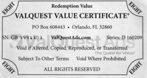ValQuest Value Certificate - 8