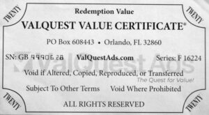 ValQuest Value Certificate - 20