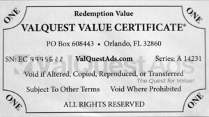 ValQuest Value Certificate - 1